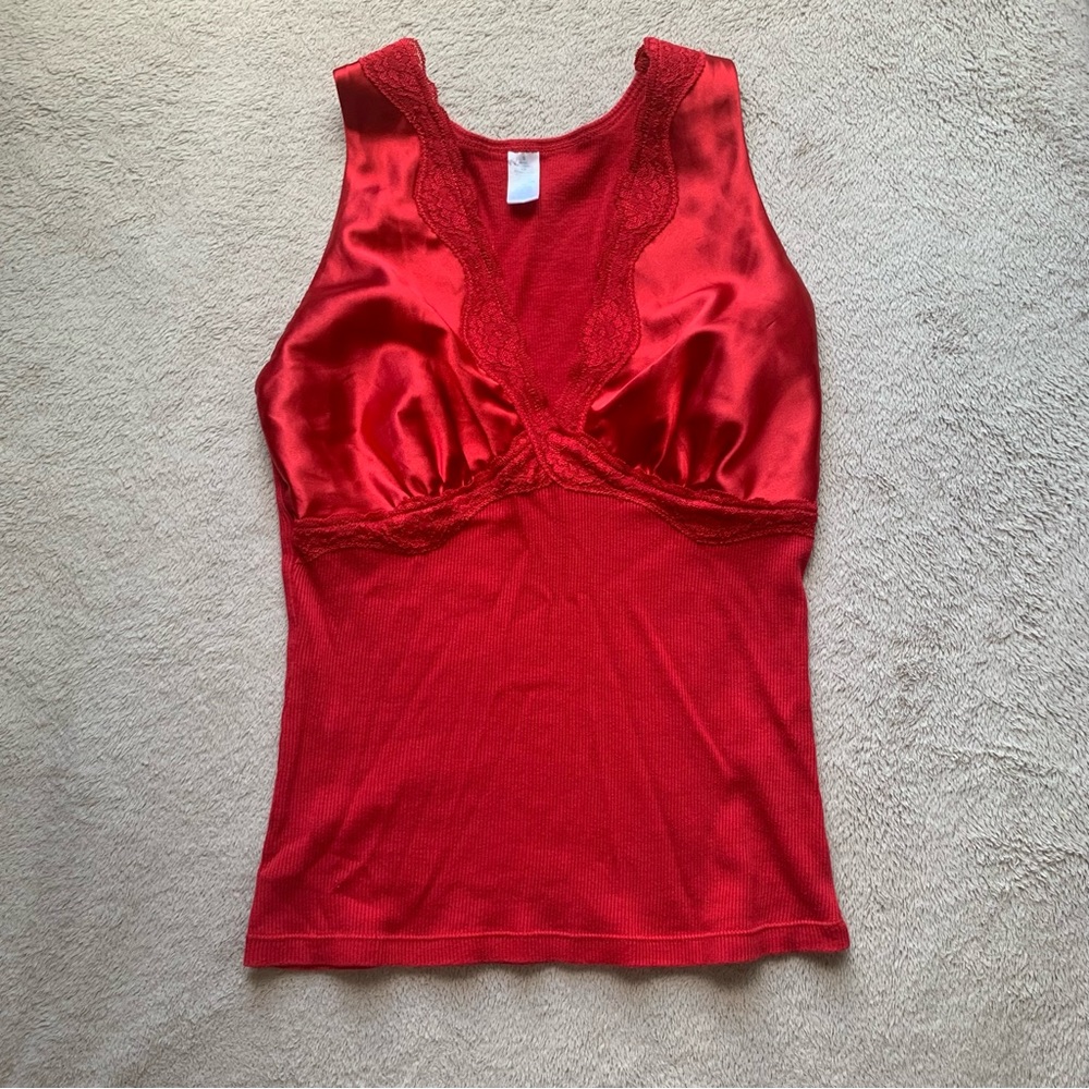 Red silk & cotton tank top sz small